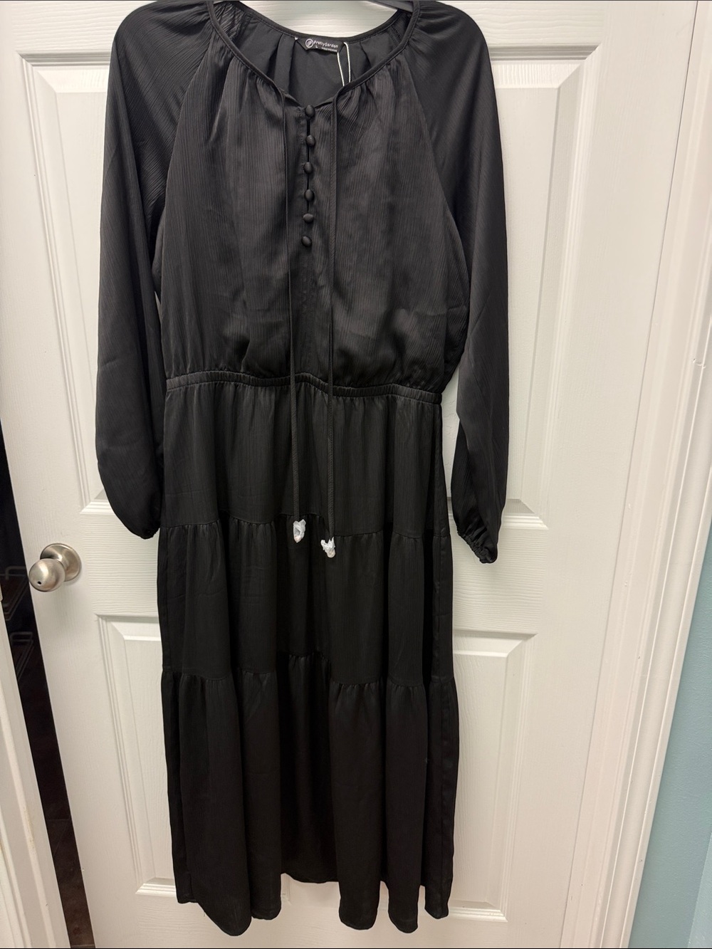 Black Tiered Button-Front Maxi Dress